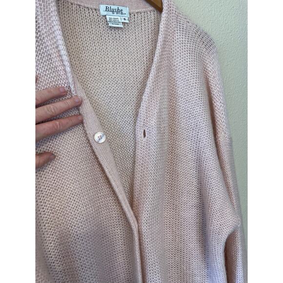 VTG Blushe By Spiegel Light Pink Mohair Blend Chunky Long Cozy Cardigan Small - Picture 3 of 10